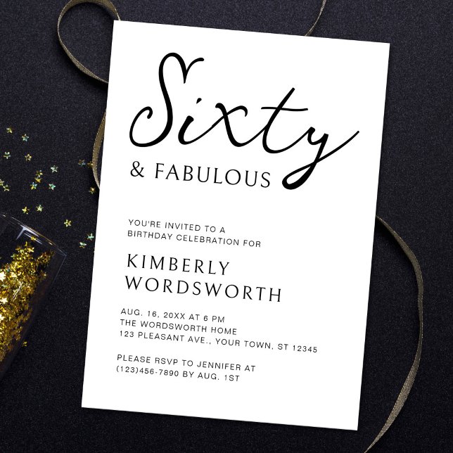 Modern Sixty and Fabulous Script 60th Birthday Invitation (Creator Uploaded)
