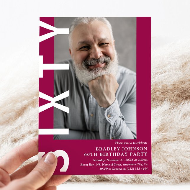 Modern SIXTY Photo 60th Birthday Party Invitation (Creator Uploaded)