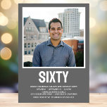 Modern SIXTY Photo 60th Birthday Party Invitation<br><div class="desc">This men's 60th Birthday Bold Type Photo Invitation is perfect for celebrating the man in your life who's turning sixty. The word "sixty" is in a fabulous bold cap font in white on grey. You choose the photo which makes this invitation unique to your guest of honour. The templates are...</div>