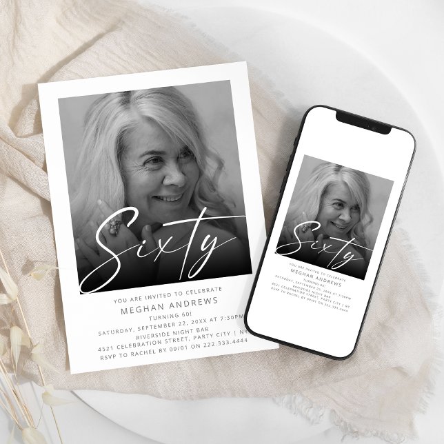 Modern Sixty Photo Birthday Party Invitation (Creator Uploaded)