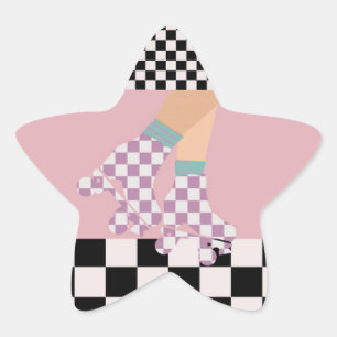 Modern Skate Roller Skating Girl Art Checks Star Sticker