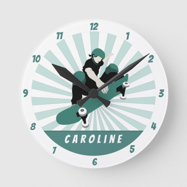 Modern Skateboarding Girls Skater Name Cool Sports Round Clock (Front)