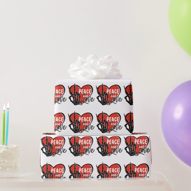 Modern Skeleton Hand Peace and Love  Wrapping Paper (Party Gifts)