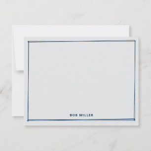 Modern Sketch Border Navy Blue Grey Flat Card