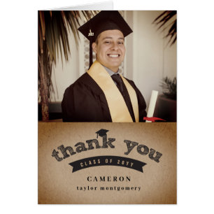Modern Sketch Graduation Cap Kraft Photo Thank You