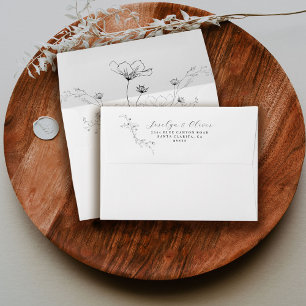 Modern Sketched Floral Rustic Wedding Lined Envelope