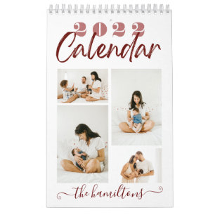 Modern Sketchy Calligraphy New Year Photo Maroon Calendar