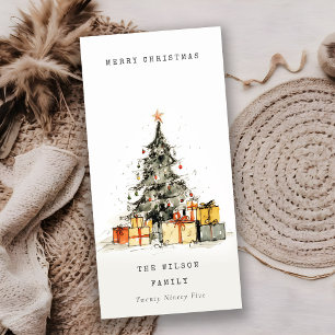 Modern Sketchy Christmas Tree Gifts Holiday Card