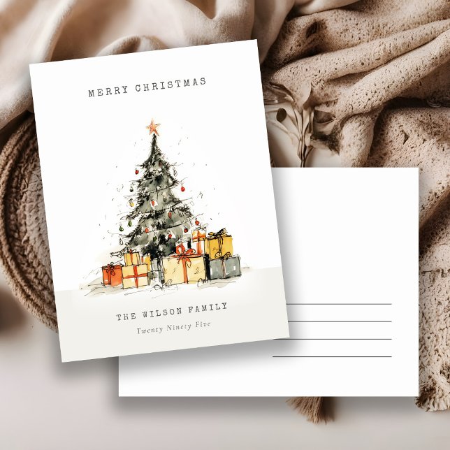 Modern Sketchy Christmas Tree Gifts Holiday Card (Creator Uploaded)