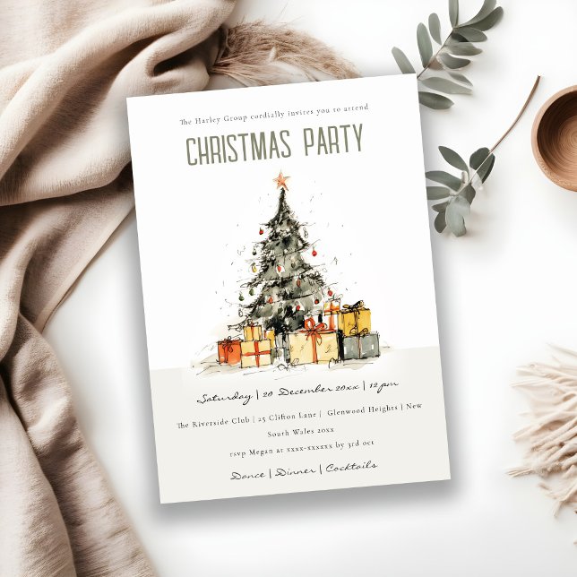 Modern Sketchy Christmas Tree Holiday Party Invite (Creator Uploaded)