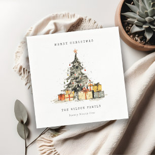 Modern Sketchy Holiday Christmas Tree Gifts Photo Napkin