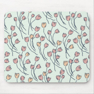 Modern Sketchy Tulips Pattern Cottage Sage Mouse Pad