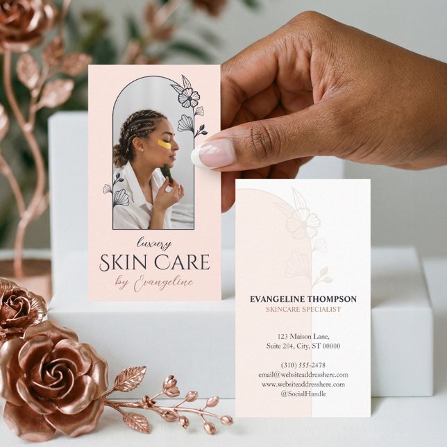 Modern Skincare Esthetician Floral Rose Arch Photo Business Card (Modern Skincare Esthetician Floral Rose Arch Photo Business Card)