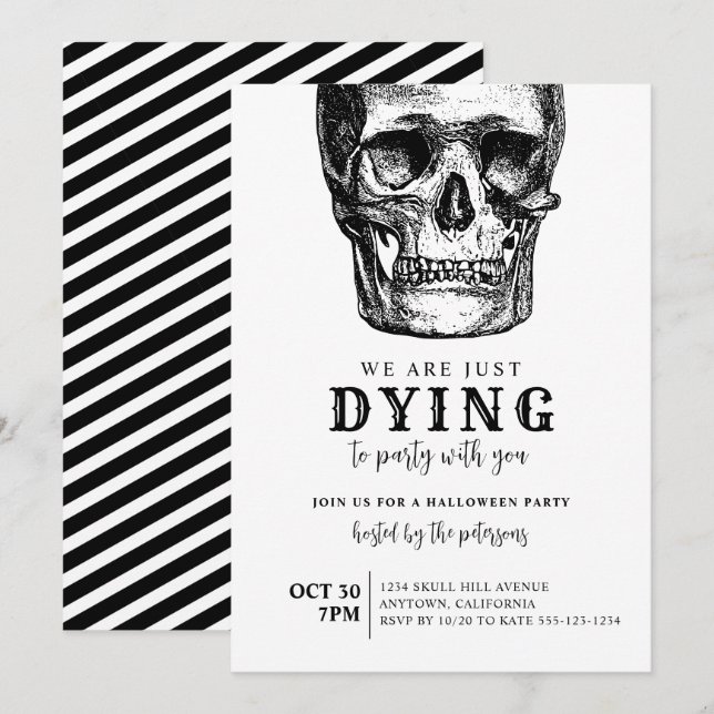 Modern Skull Adult Halloween Costume Party Invitation (Front/Back)