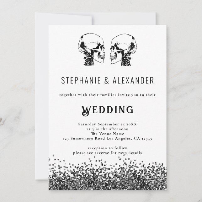 Modern Skull Black White Wedding Invitation (Front)