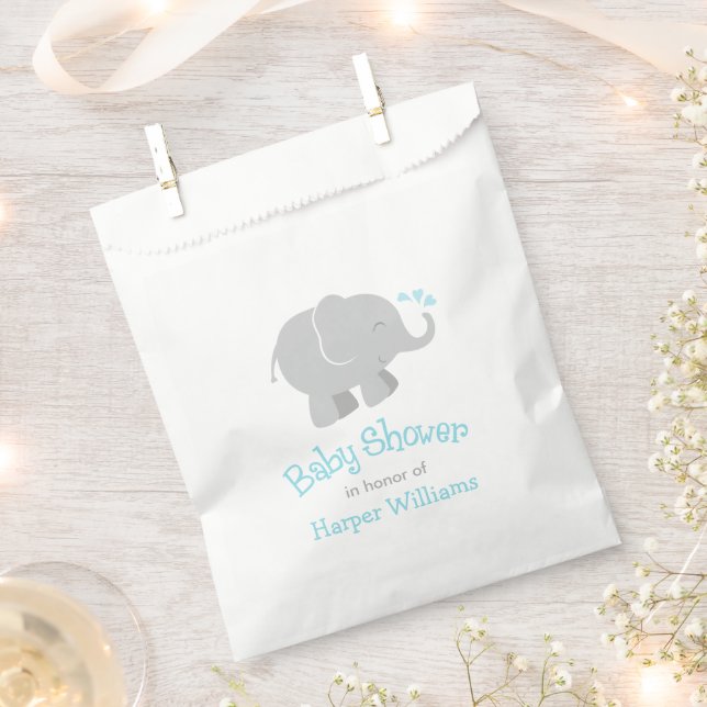 Modern Sky Blue and Grey Elephant Boy Baby Shower Favour Bags (Clipped)