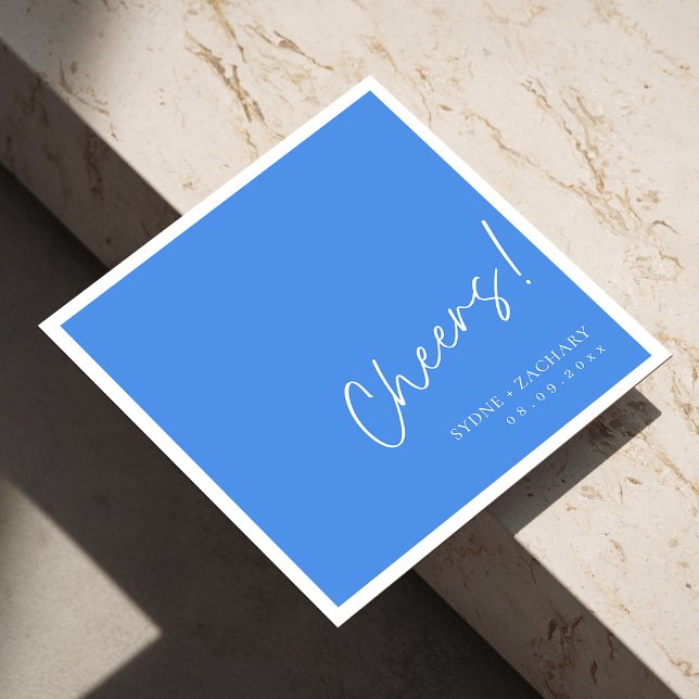 Modern Sky Blue Cheers Wedding Napkins with Names (Modern Sky Blue Cheers Wedding Napkins with Names)