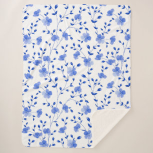 Modern Sky Blue Daisy Floral Sherpa Blanket