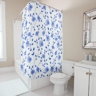 Modern Sky Blue  Daisy Floral  Shower Curtain