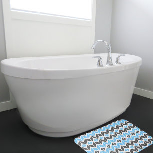 Modern Sky Blue Dark Grey Geometric Herringbone Bath Mat