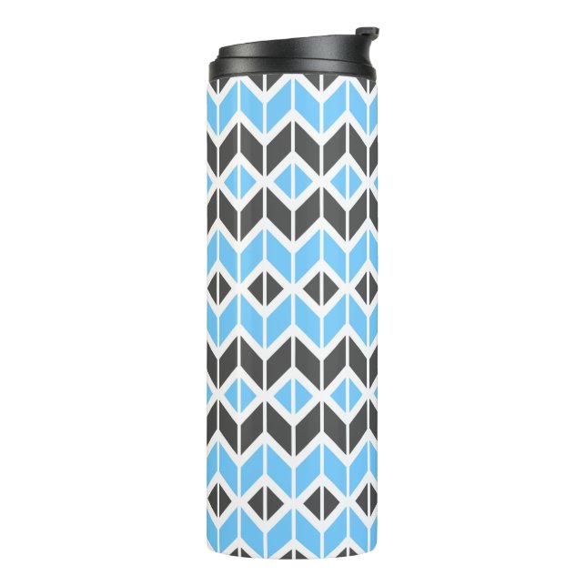 Modern Sky Blue Dark Grey Geometric Herringbone Thermal Tumbler (Rotated Left)