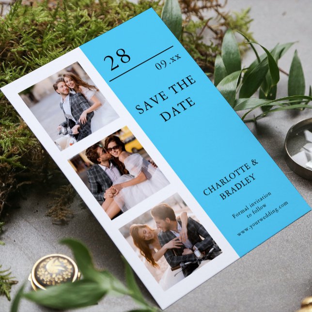 Modern Sky Blue Four Photo Wedding Save The Date (Creator Uploaded)