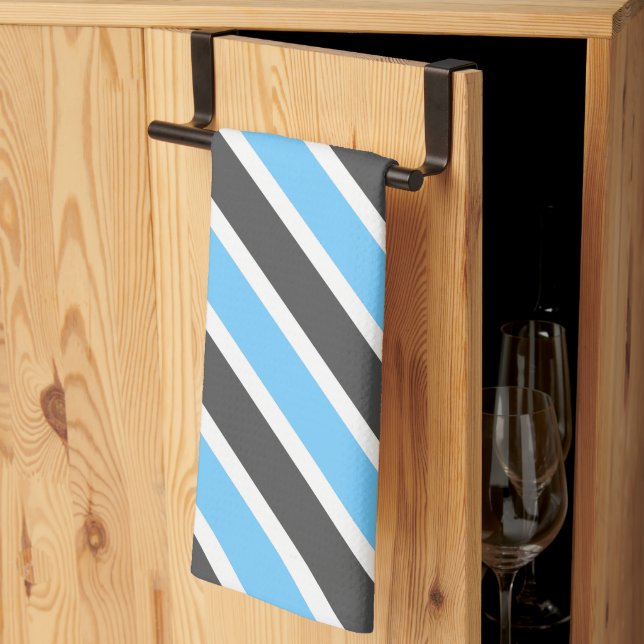 Modern Sky Blue Grey Diagonal Stripes Tea Towel (Thirds Fold)