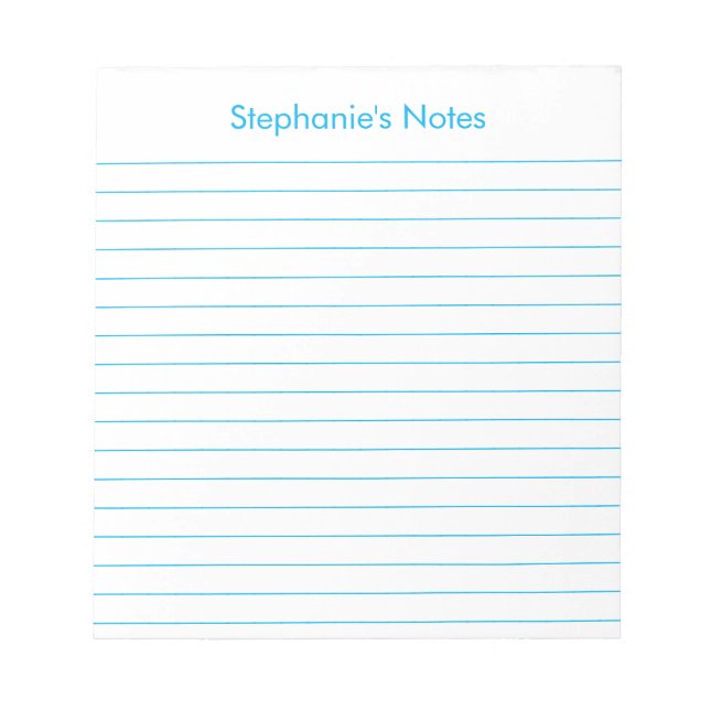 Modern Sky Blue Lined Personalised Notepad (Front)