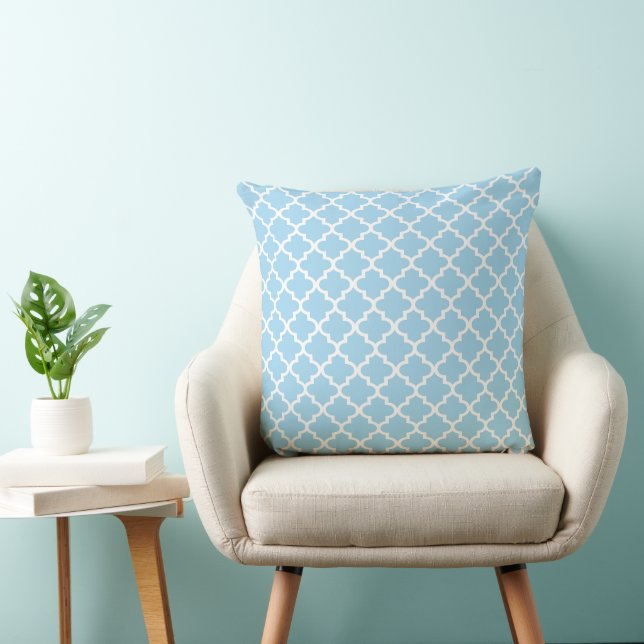 Modern Sky Blue Moroccan Quatrefoil Pattern Cushion (Chair)