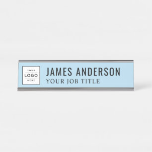 Modern Sky Blue Personalised Business Logo Desk Name Plate