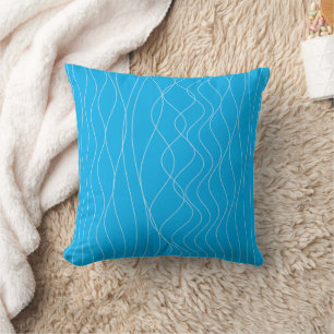 Modern Sky Blue Wavy Vertical Stripe Abstract Thro Cushion