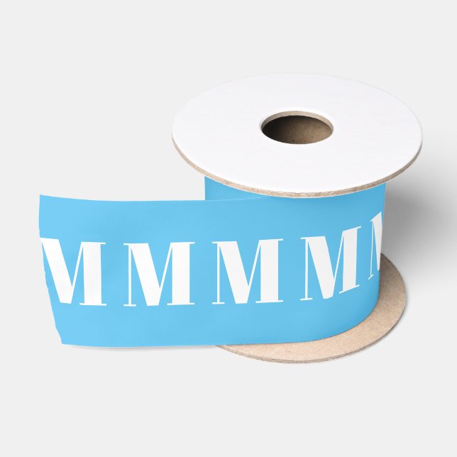 Modern sky blue white custom monogram number satin ribbon (Spool)