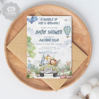 Modern Sky Blue White Teddy Bear Floral Design  Invitation