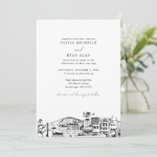 Modern Skyline Black & White Anchorage Wedding Invitation