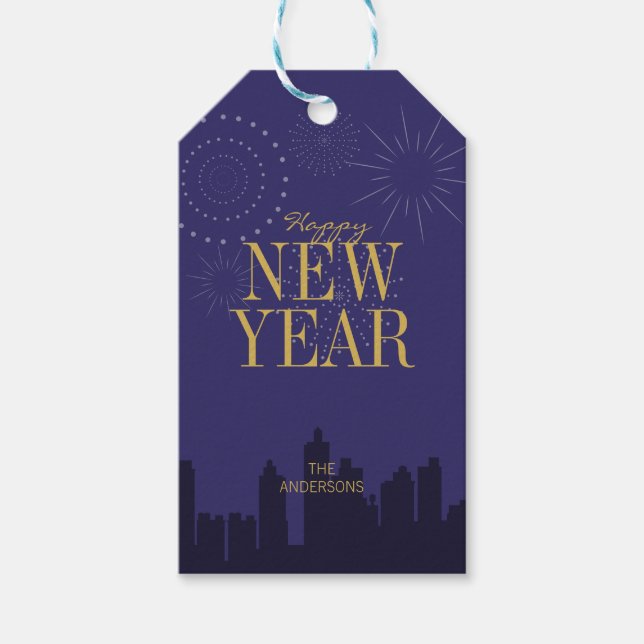 Modern Skyline Happy New Year's Gift Tag (Front)