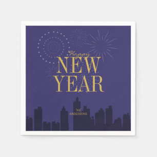 Modern Skyline Happy New Year's Paper Napkins