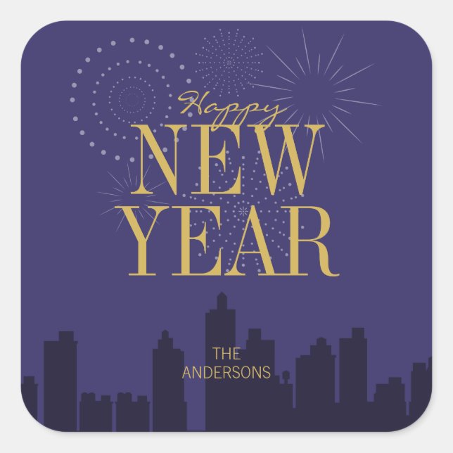 Modern Skyline Happy New Year's Sticker (Front)