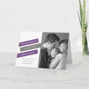 Modern Slant Photo Greeting Card (Purple/Grey)