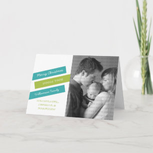 Modern Slant Photo Greeting Card (Teal/Green)