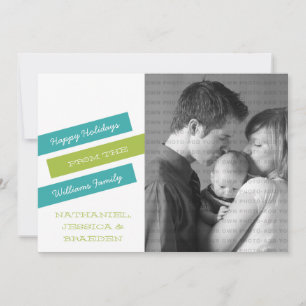 Modern Slant Photo Holiday Card (Teal/Green)
