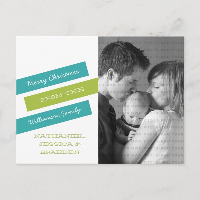 Modern Slant Photo Postcard (Teal/Green) (Front)