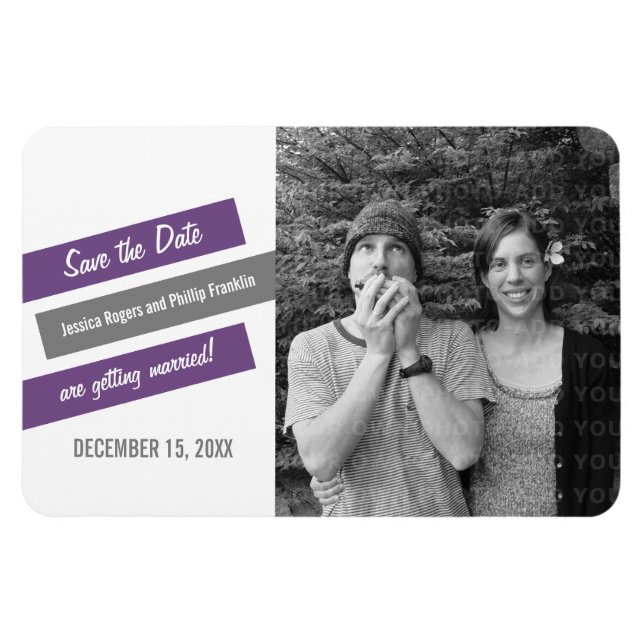 Modern Slant Save the Date Magnet (Purple/Grey) (Horizontal)