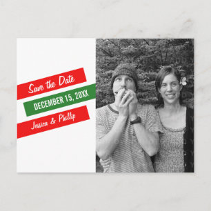 Modern Slant Save the Date Postcard (Red/Green)
