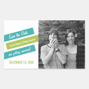 Modern Slant Save the Date Stickers (Aqua/Green)