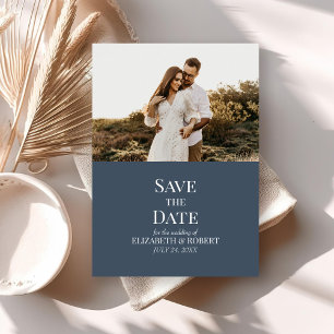Modern Slate Blue Custom Photo Save the Date Card
