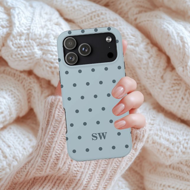 Modern Slate Blue Dotted Mother’s Day Custom Name (Elegant Slate Blue Dotted Aesthetic Wedding | Graduation | Bridesmaid | Birthday Gift Phone Case)