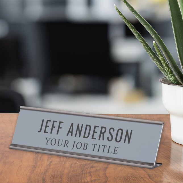 Modern Slate Blue Grey Office Employee Desk Name Plate (Creator Uploaded)