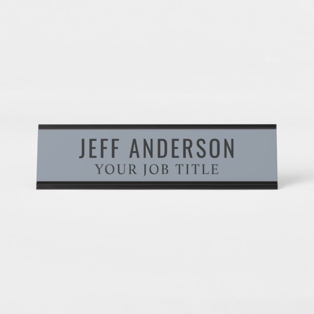Modern Slate Blue Grey Office Employee Desk Name Plate (Front)