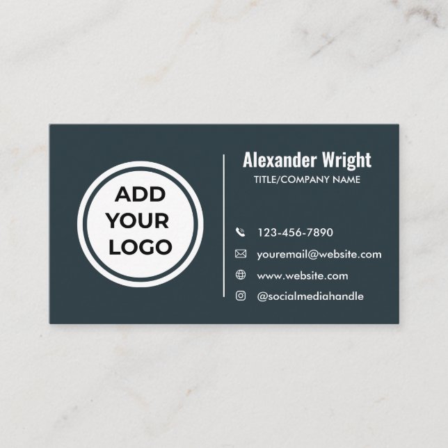 Modern Slate Blue Logo Contact Business Card  (Front)