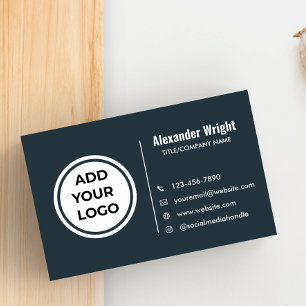 Modern Slate Blue Logo Contact Business Card